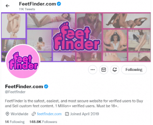 Screenshot of FeetFinder Twitter official page which proves its safe platform