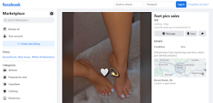 Selling feet pictures on the Facebook marketplace 
